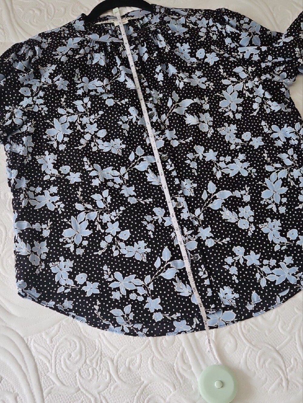 Veronica Beard SILK Black & Light Blue Floral Long-Sleeve Blouse - Picture 9 of 10